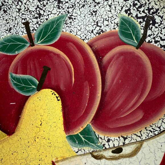 Decorative Wooden Bowl Painted Fruit Apple Pear Design Farmhouse Rustic Decor - Picture 5 of 16